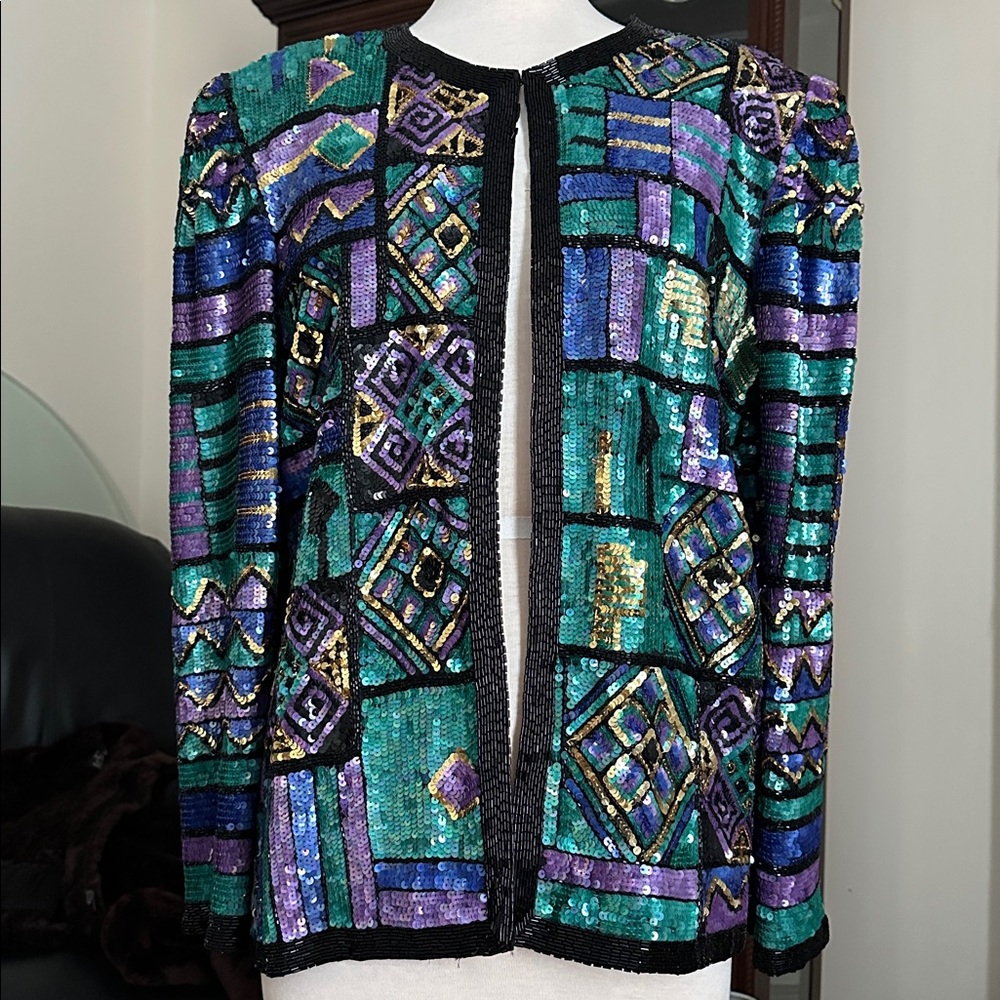 Classic, Classy, Stunning Vintage Sequin Beaded Jacket by Laurence Kazar Size 2x